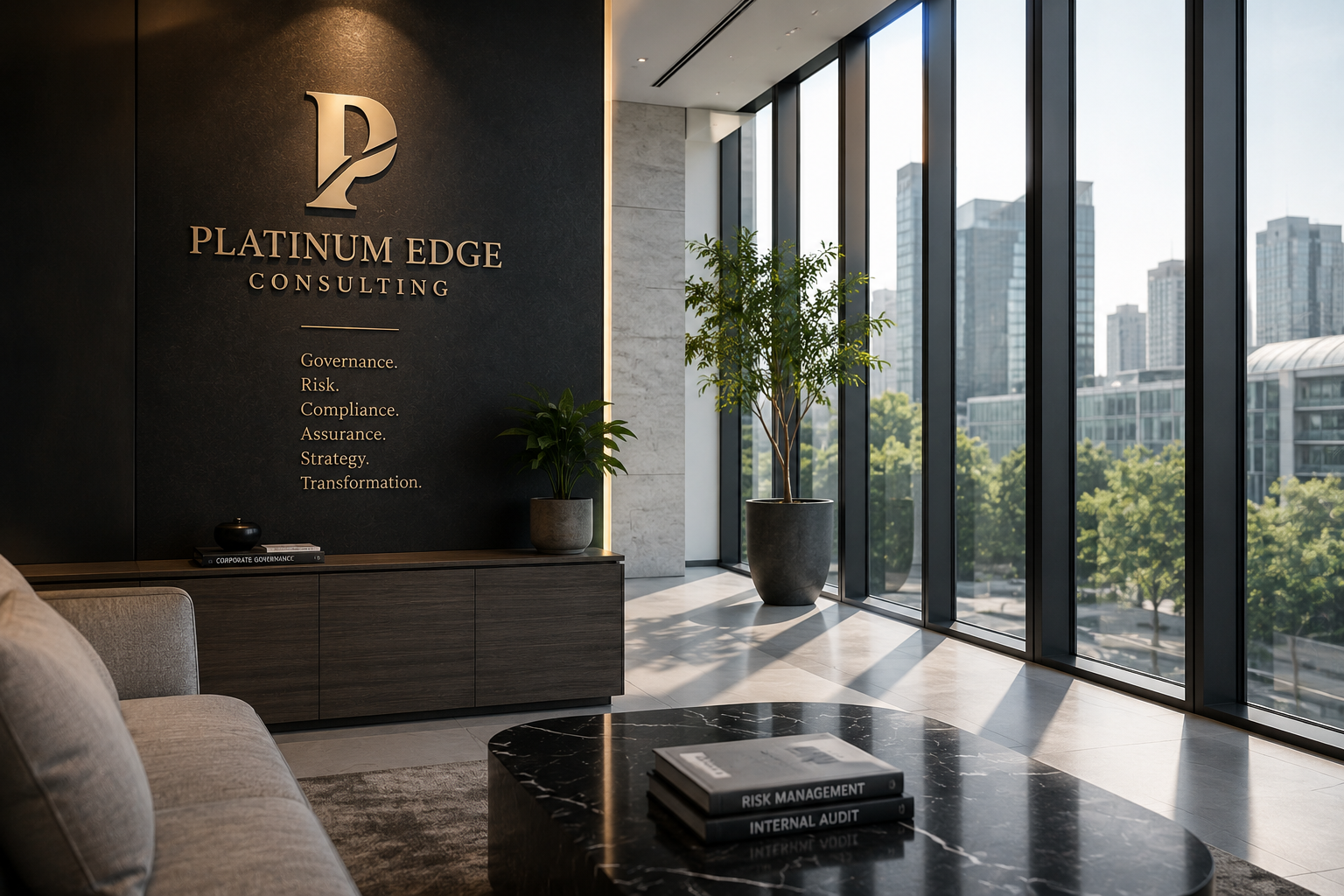 Platinum Edge Consulting professionals collaborating during an executive advisory meeting
